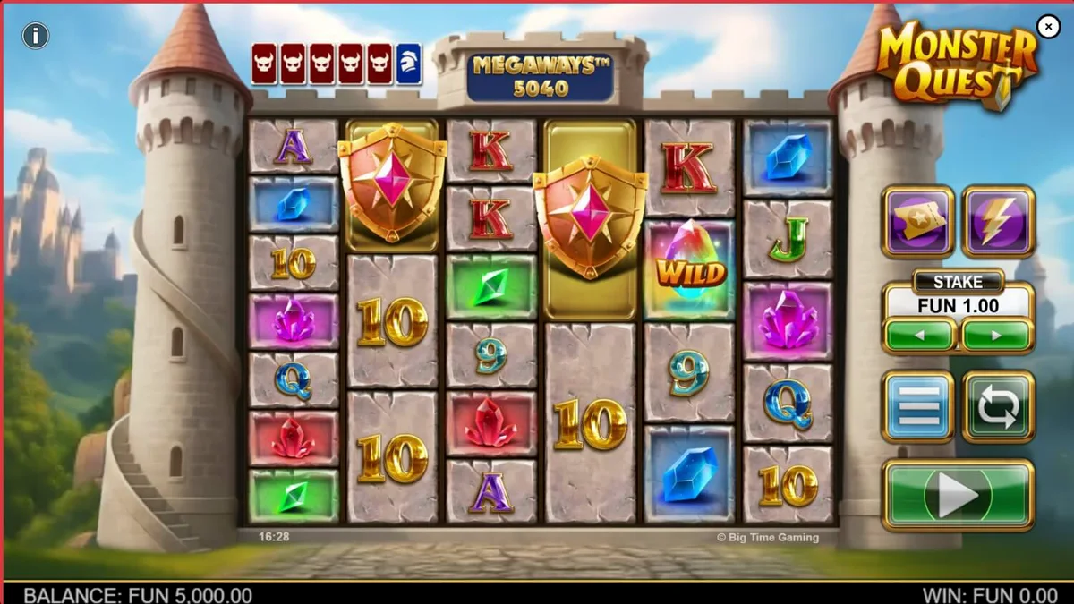 Cavaleiro medieval enfrentando monstros em um castelo no slot Monster Quest